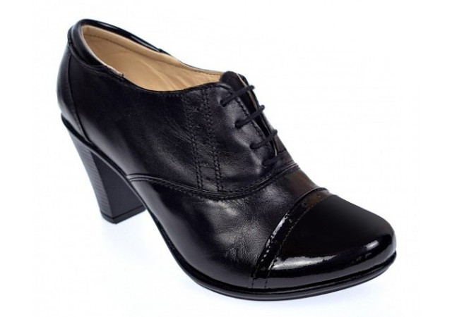 Pantofi dama, din piele naturala box cu varf lac toc de 7cm P46SLN